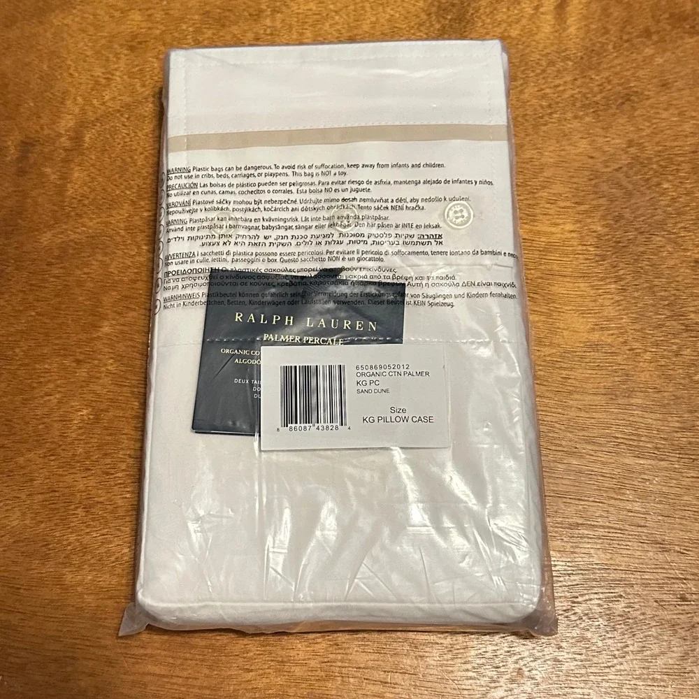Ralph Lauren Palmer‎ Percale Two (2) King Pillowcases Sand Dune Organic Cotton